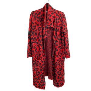 Joseph A Long Sleeve Open Front Duster Sweater Modern Leopard in‎ Red/Gray Sz XS